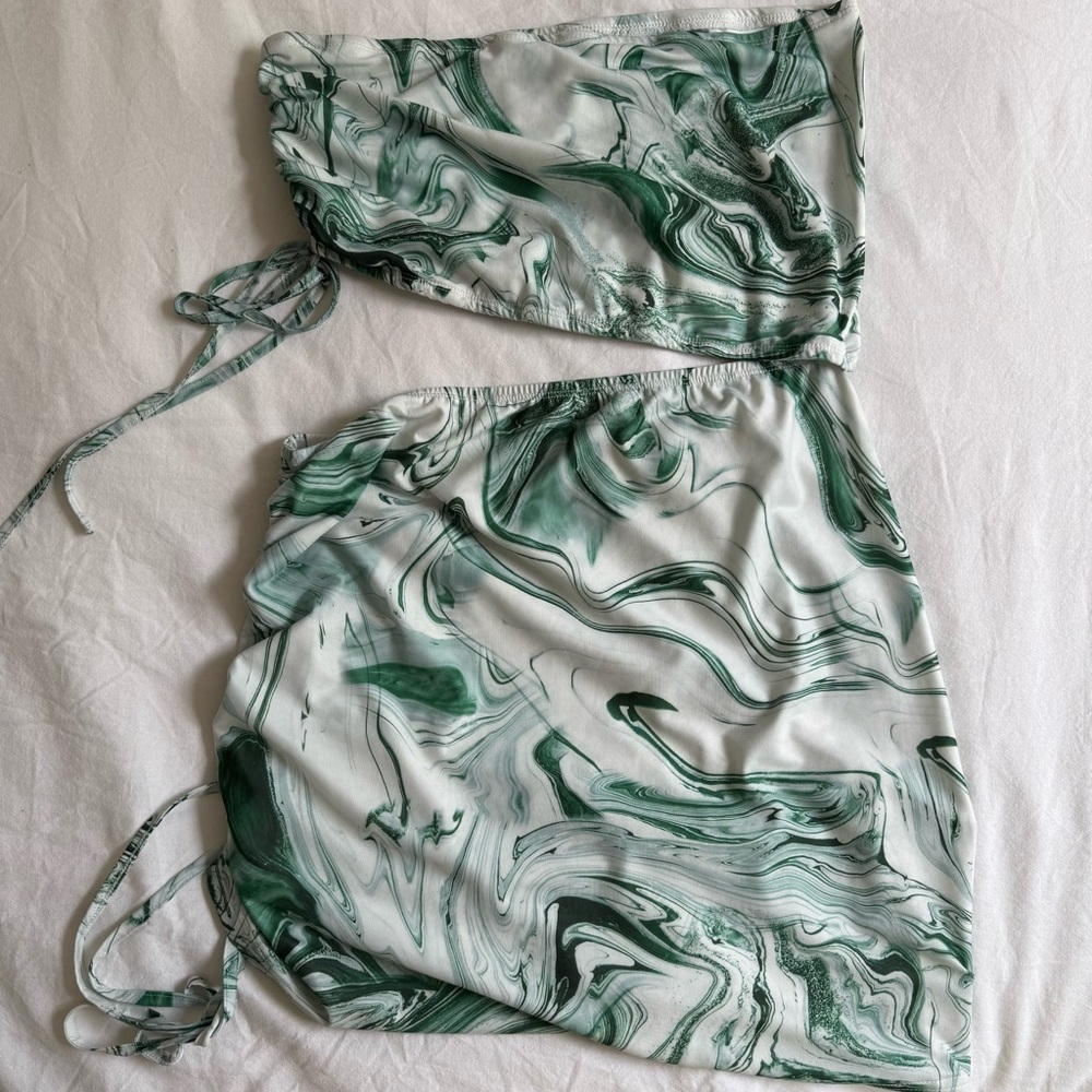 PRINCESS POLLY Kaylee Marble Print Cutout Dress Size 8 Green White Y2K Trendy - Picture 3 of 7